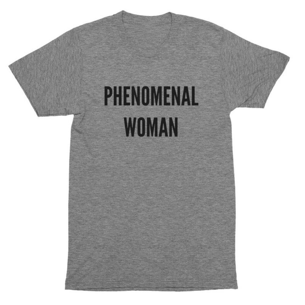 Phenomenal Woman Graphic T-Shirt Eco Grey Heather Short Sleeve‎ Crew Neck Small